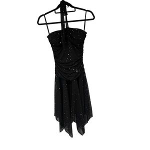 Y2k Taboo Dress Womens M Black‎ Silver Halter Handkerchief Sparkly Embellished